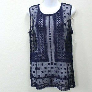 Laundry Shelli Segal Embroidered Lace Sheer Blouse Size M